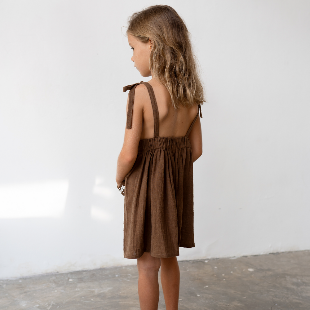 Luna Pinafore - Cocoa Embroidery